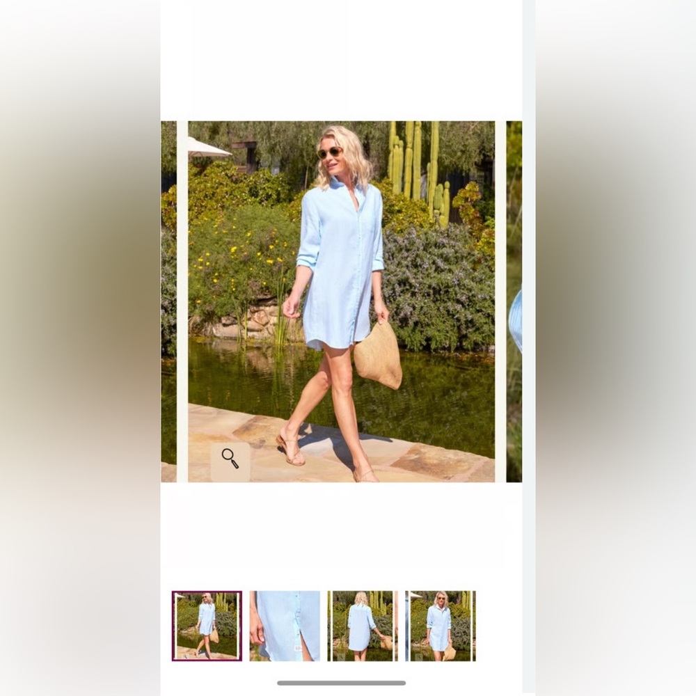 Frank &Eileen Mary linen shirt dress. Turquoise stripes. Size: XL.